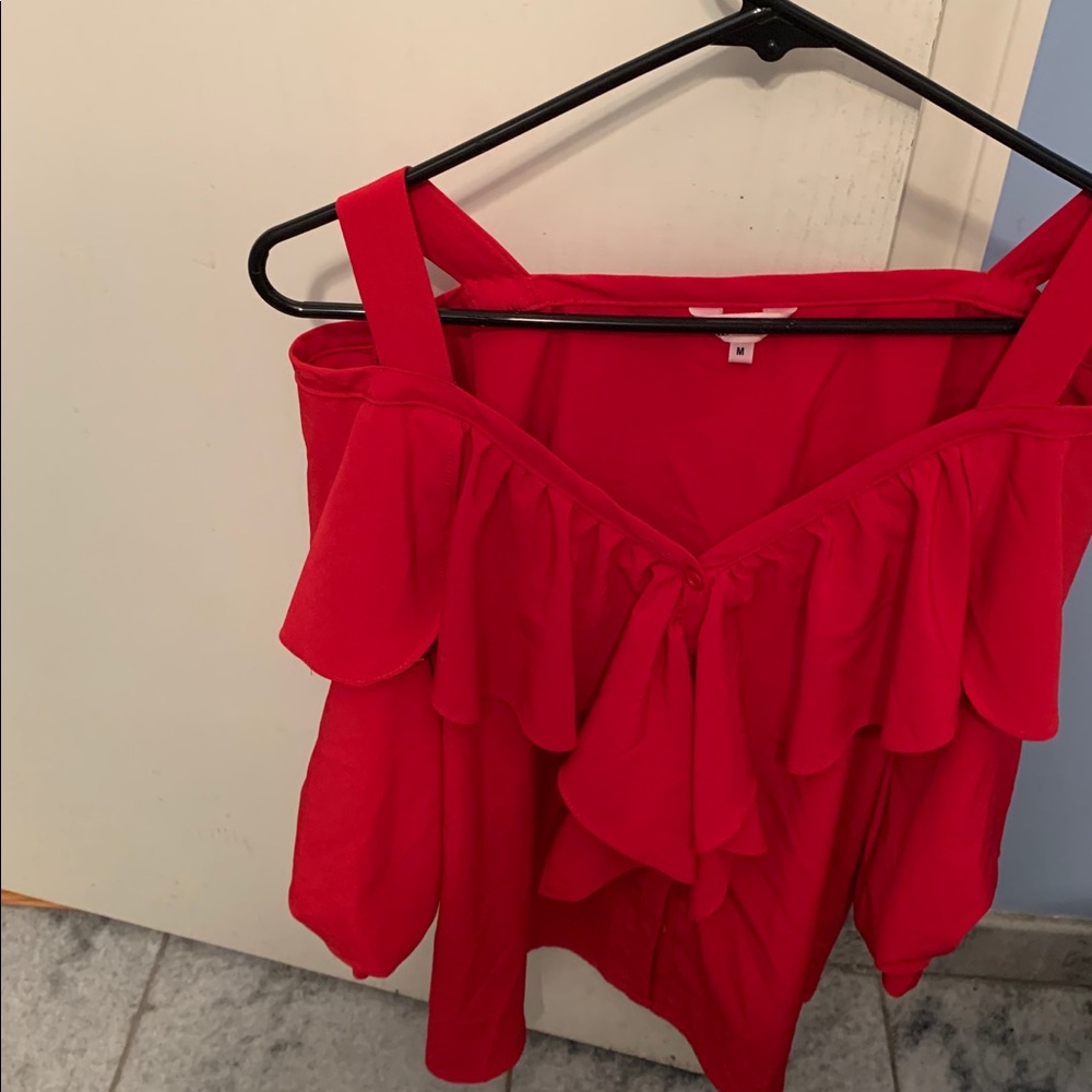 Red cold shoulder blouse